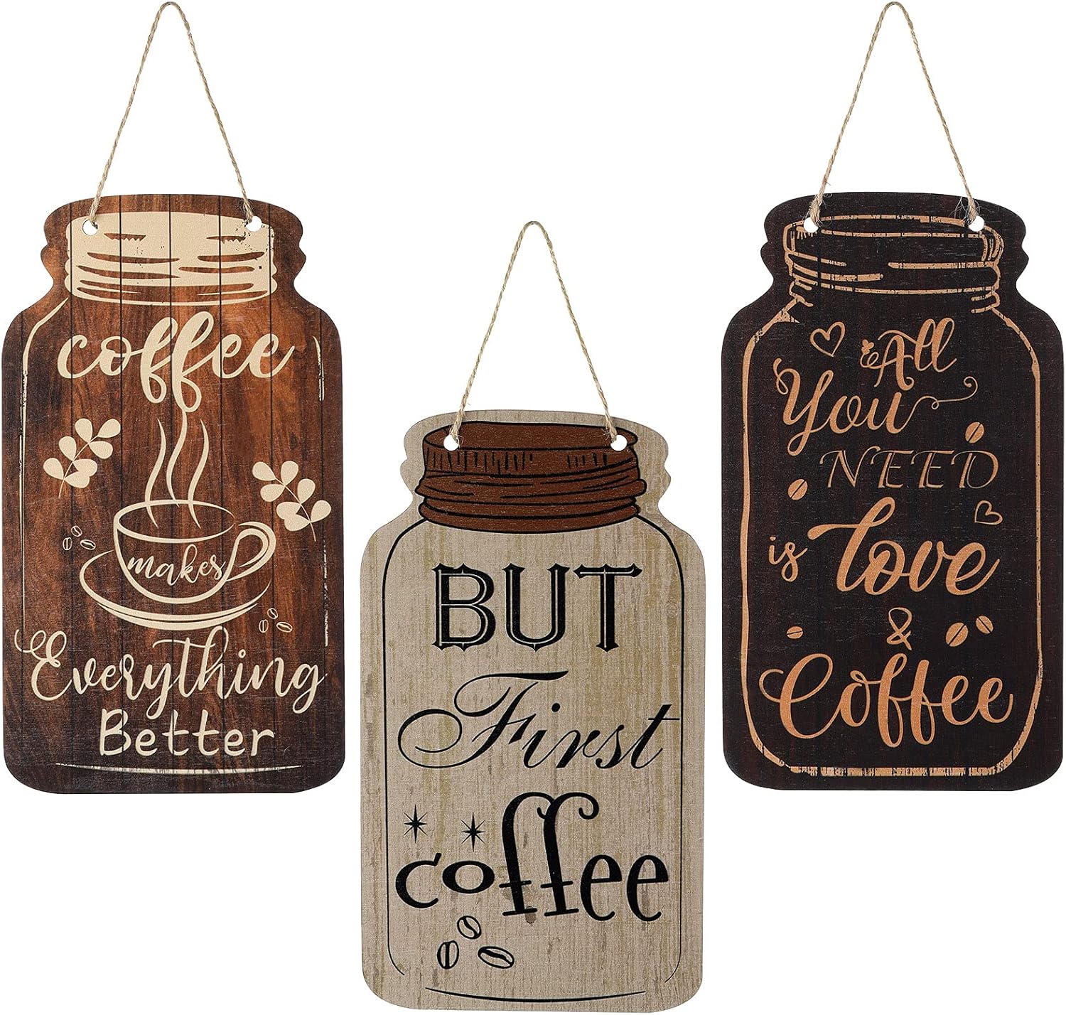 Jetec Wood Coffee Sign Mason Jar Wall Hanging Plaque - Farmhouse Coffee Bar Decor for Kitchen, Office, Home Wall and Table 2026