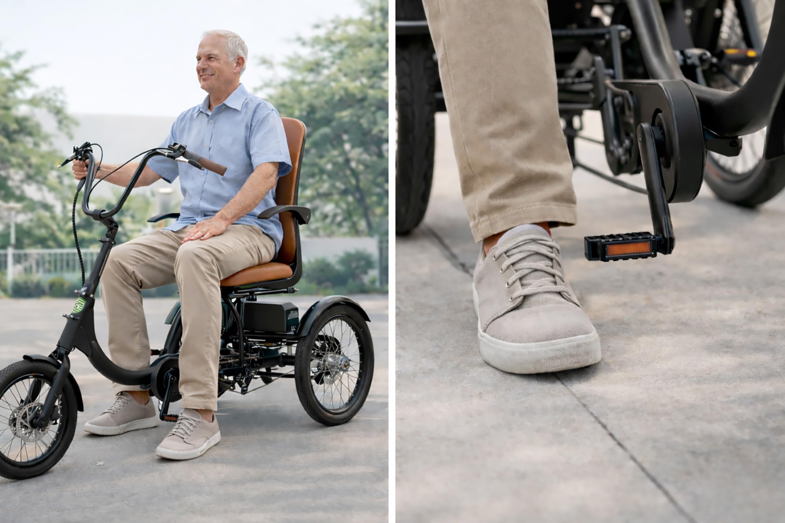 T6 Comfort Triciclo Elettrico Pieghevole per Anziani e Adulti, 20” in Alluminio con Telaio Basso, Assistente alla Spinta 6 km/h, Luce Posteriore con Freno Integrato e Differenziale