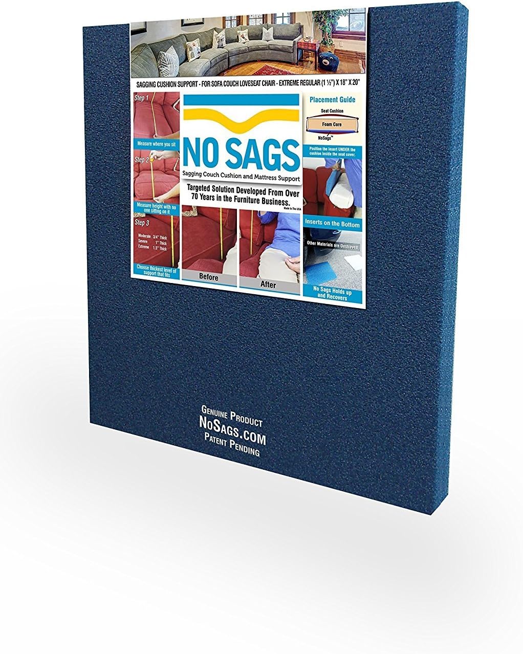 SagsAway Ultimate Sagging Cushion Repair Solution. Flexible and Dense Foam Insert To Fix Saggy Sofa, Loveseat and Chair Seats Of Any Size. Restore Comfort and Looks, and Delay Buying New Furniture.