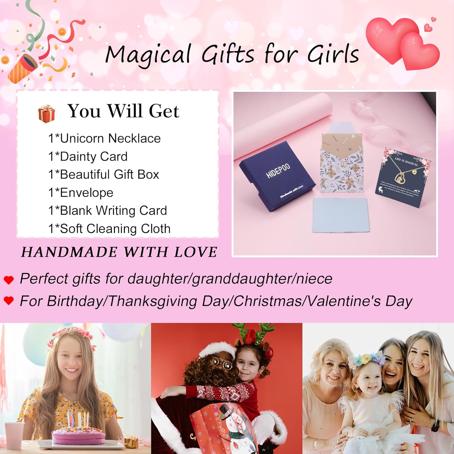 Hidepoo Valentines Gifts for Kids Girls - Unicorn Necklace Gifts for Teen Girls Kid, Colorful CZ Heart Pendant Initial Unicorn Necklaces for Girl Jewelry Birthday Gift for Girl Kid - Image 8