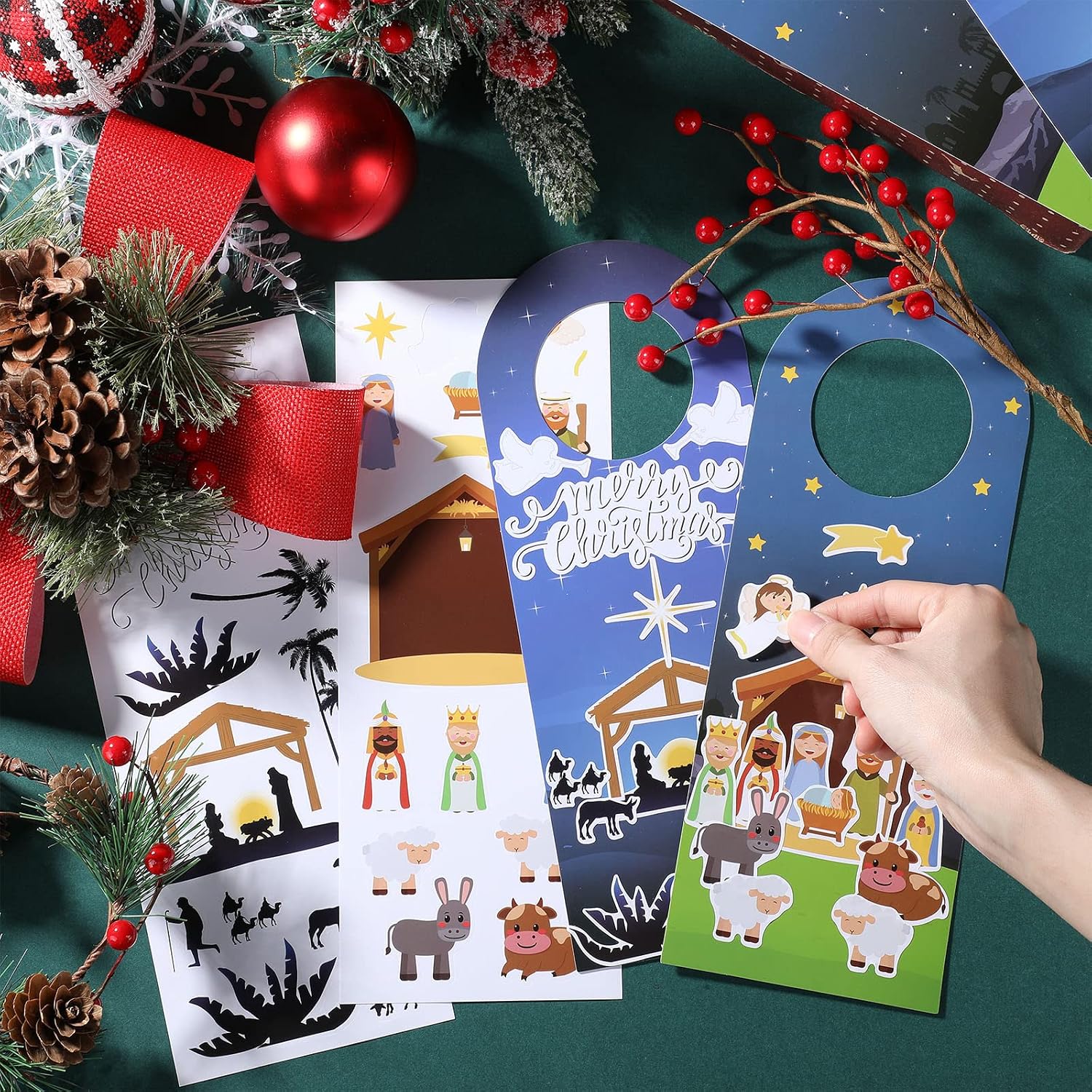 Faccito 48 Pcs Make a Nativity Scene Stickers Christmas Door Hanging Stickers Decoration Craft Kit DIY Door Knob Sign Hangers Jesus Nativity Craft for Bible Church Education Toys Game Supplies image 4