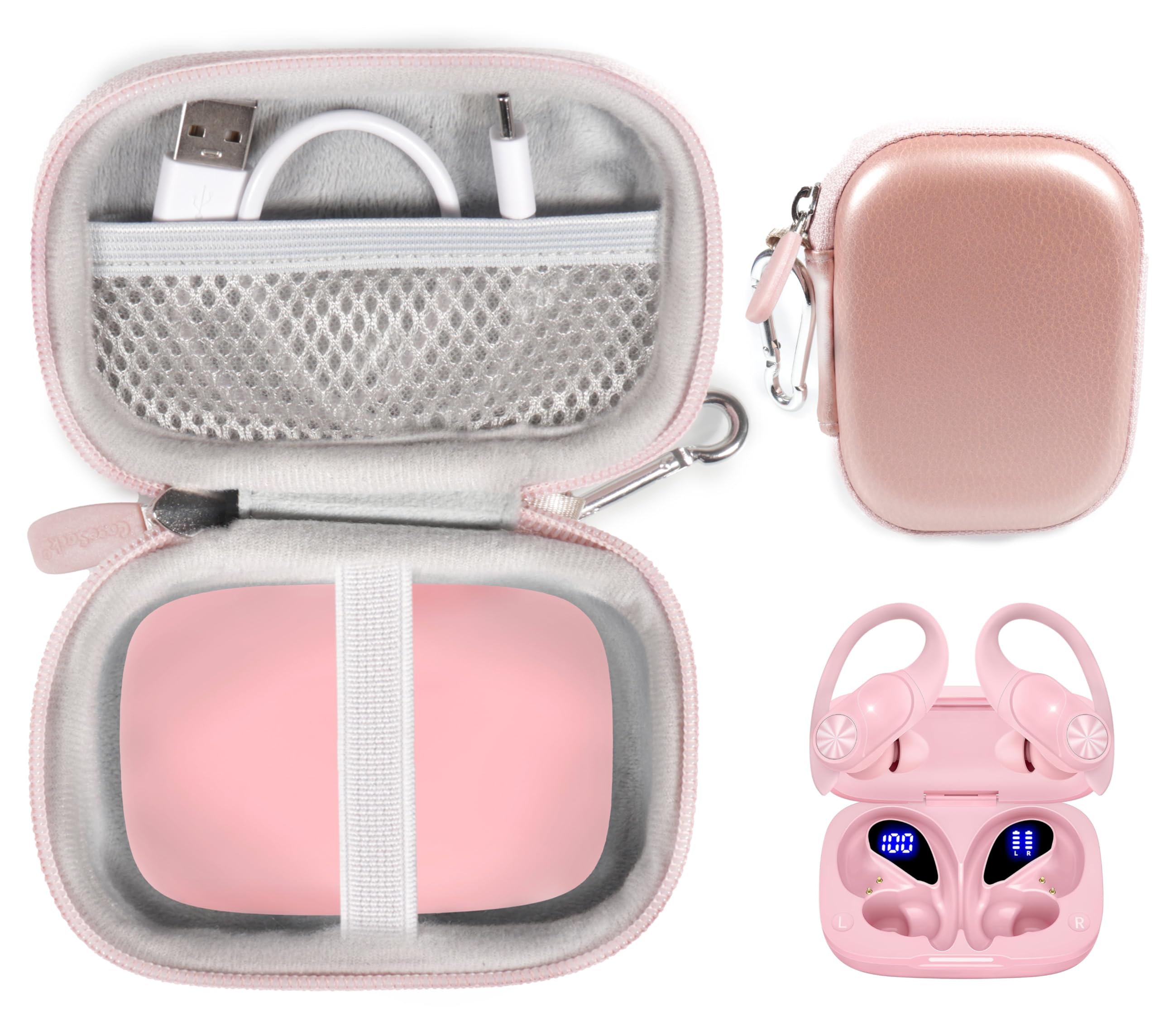 CaseSack Case for PocBuds Headphones 80hrs Playtime Wireless Charging Case Digital Display Sports Ear Buds (Pink)