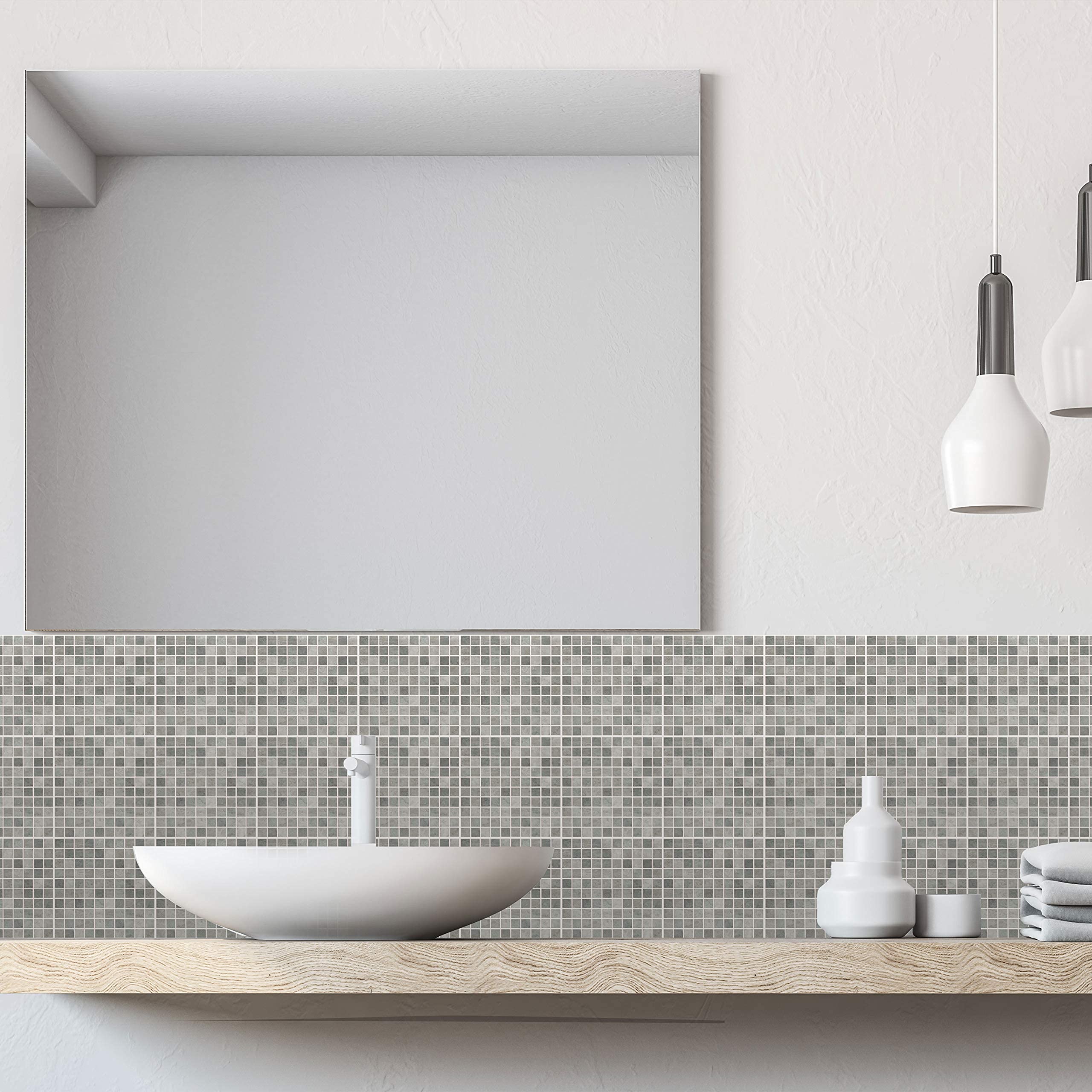 WALPLUS 15cm(6") 24 pcs Tile Stickers Natural Grey Limestone Mosaic Peel and Stick Backsplash Self- Adhesive Decals Vinyl Home Decors DIY Splashback Spring Easter Decoration Tile Paint Stick on Tiles