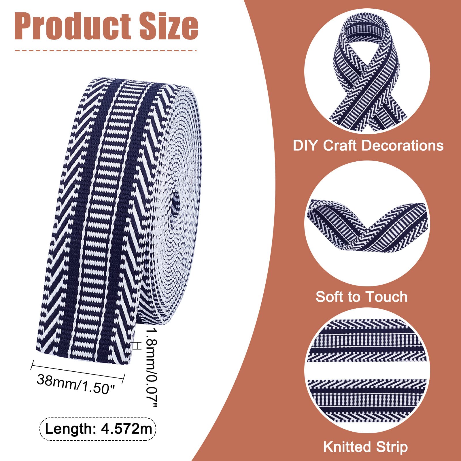 PH PandaHall Nastro A Righe 5 Yards Stile Nazionale Poliestere Cavo