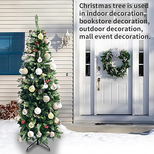 Miniatura 2 de MuRealy Árbol de Navidad de lápiz de 5 pies, árbol de Navidad artificial delgado, 400 puntas de rama, conos de pino, bayas rojas, adecuado para