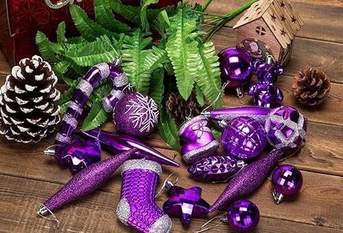 Miniatura 3 de 54 adornos navideños surtidos para decoración de árbol en caja de regalo (púrpura, caja de regalo)