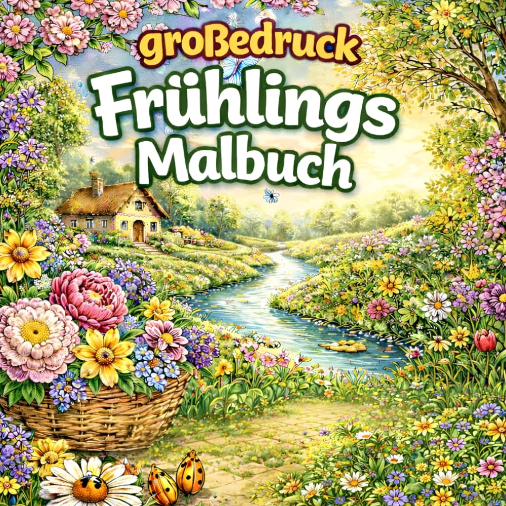 Großdruck Frühlings Malbuch : 50 große, malbuch für erwachsene frühling , einfache und entspannende Frühlingsmotive zum Ausmalen & malbuch für erwachsene senioren