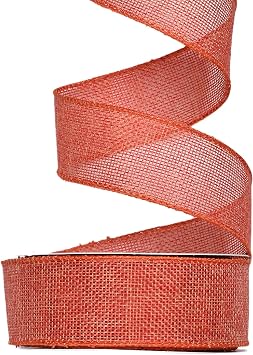 Ribest Burlap Orange Wired Ribbon, 1 1/2 inch 10 Yard, Jute Ribbon for Decoration Bows Craft Gift Wrapping Wreath