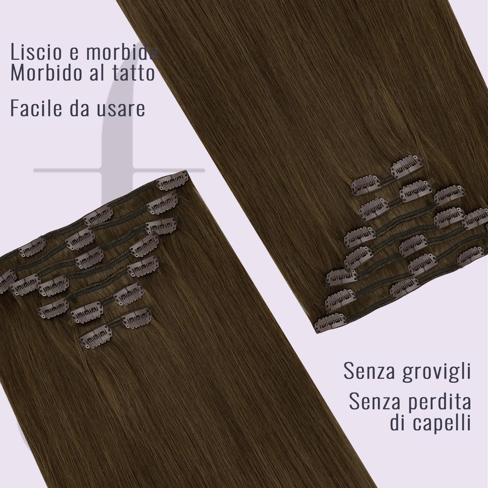 Fshine Extension Capelli Veri Clip 40 cm 120 g 7 pcs Marrone Cioccolato Lisci Umani Remy Naturali Invisibile