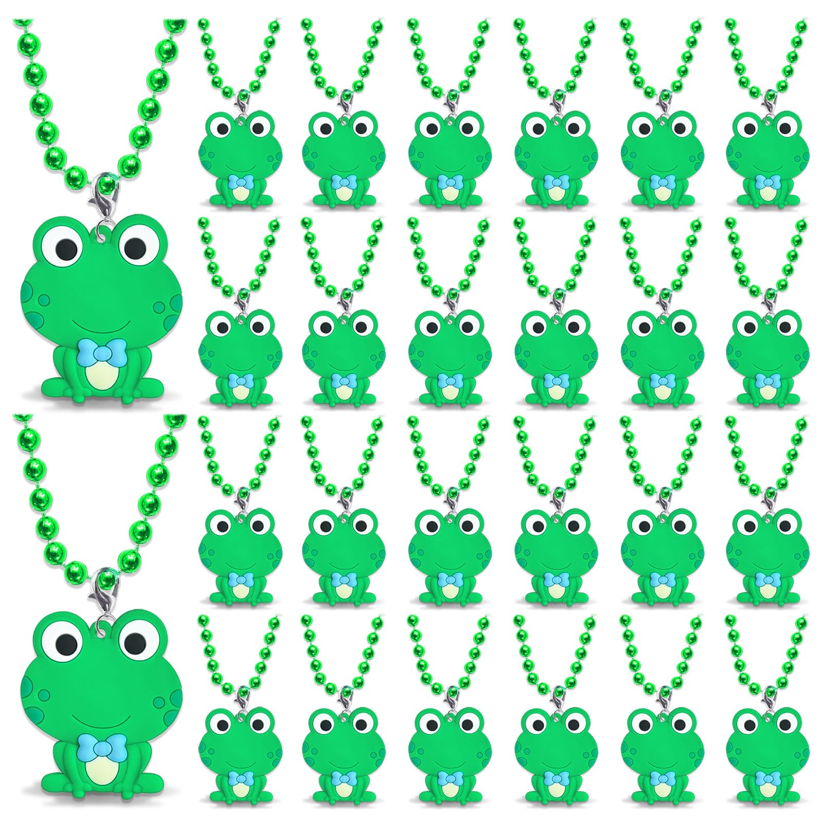 CiciBear 24 Pack Frog Necklace Party Favors with Mardi Gras Beads for Green Frog Girls Baby Shower First Birthday Reptile Camping Party Favors, Wedding, Birthday Celebrations