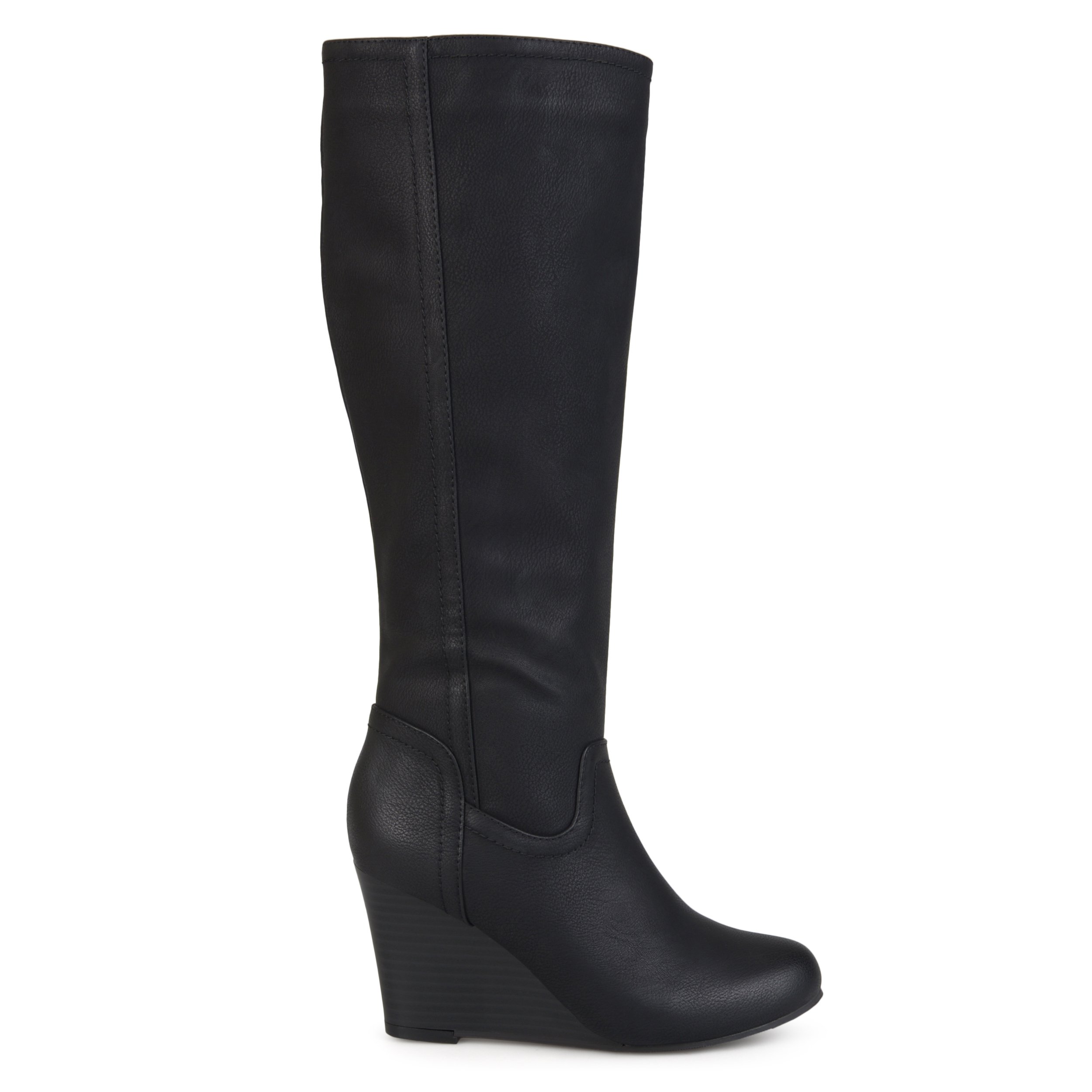 Brinley Co. Women's Faux Leather Mid-Calf Boots - Round Toe, 3" Wedge, Regular & Wide Calf Options - View #7