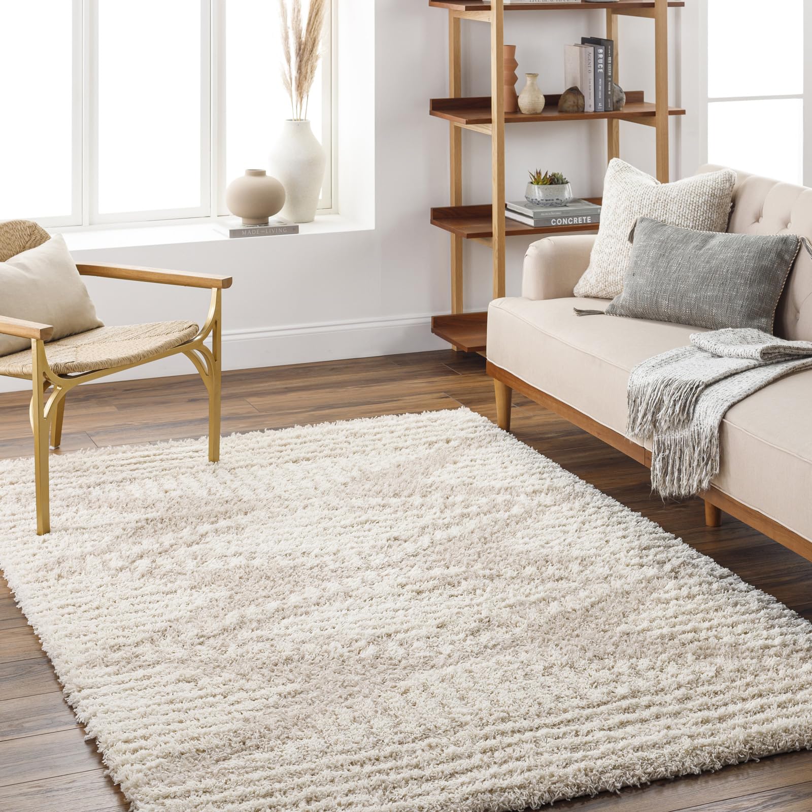 Livabliss NURIA Shaggy Rug - Light Beige & Brown - 160 x 220 cm - Plush Pile