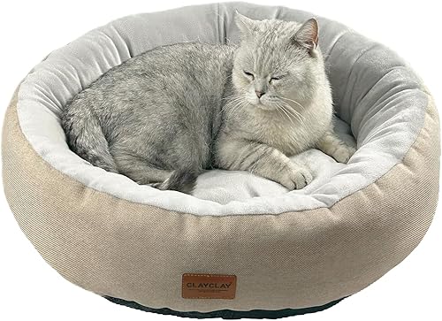 Miniatura 8 de Acogedora cama redonda para gatos, cojín suave y cómodo para gatos y gatitos, antideslizante, lavable a máquina, cama de felpa para gatos, ideal