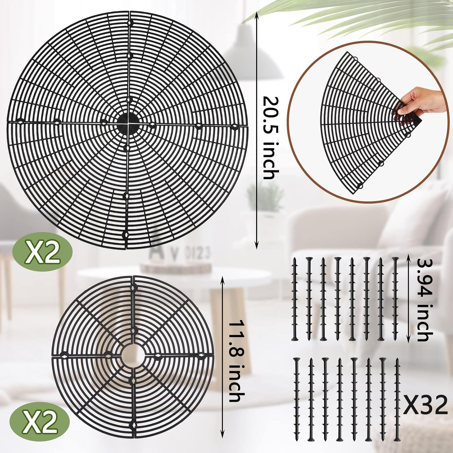 Newtay 4 Pcs Plant Pot Grid Soil Protector Covers Cuttable Flower Protector 1 from Animals 20.5" 11.8" Cat Digging Stopper Plant Pot Cover with Stakes for Indoor Outdoor Gardening(Black)