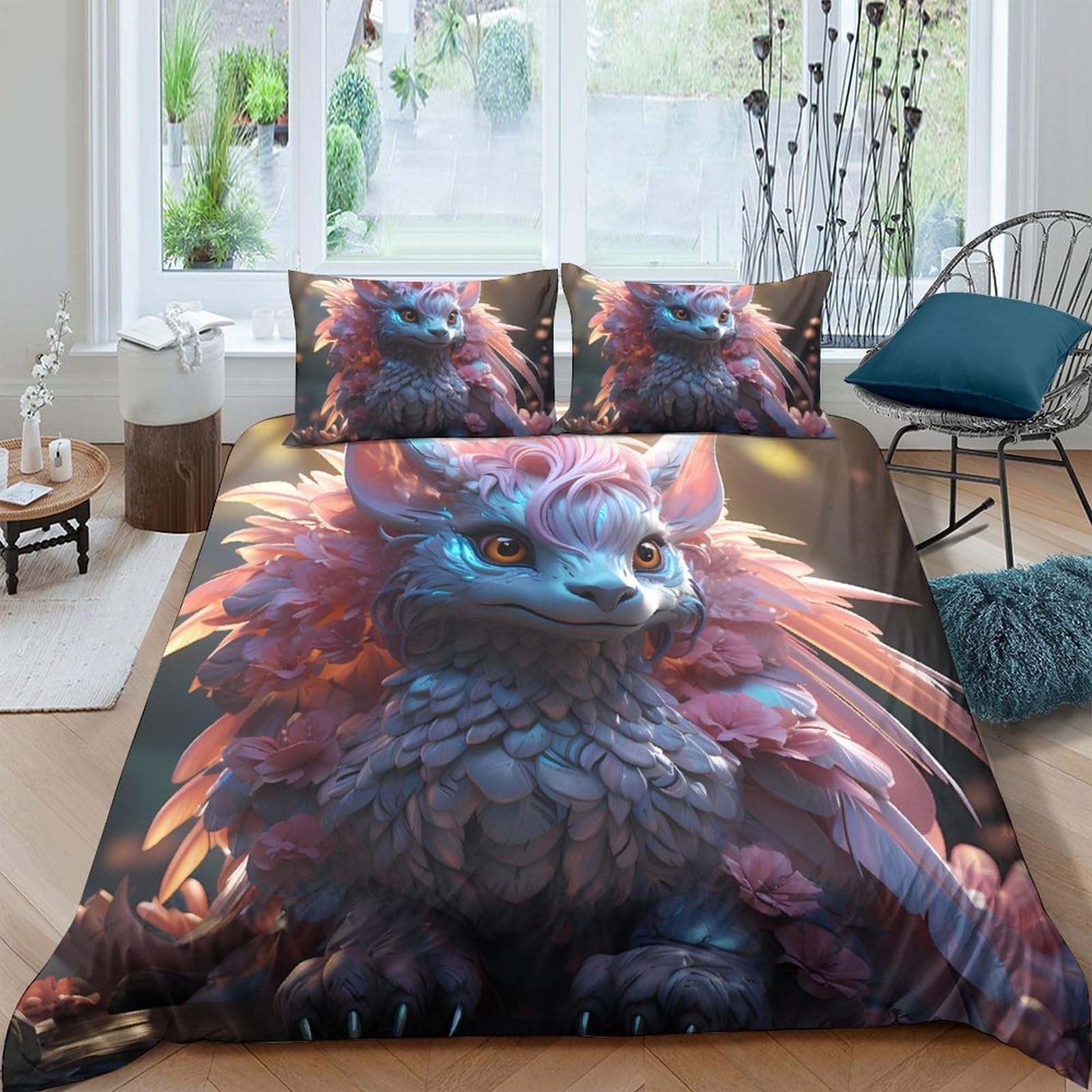 Ctjqhvkz Style-3 3D Printed Fantasy Creature Fitted Sheet Microfiber Soft Breathable Mythical Animal Bed Cover For Bedroom Dorm Decor Single（135X200cm）