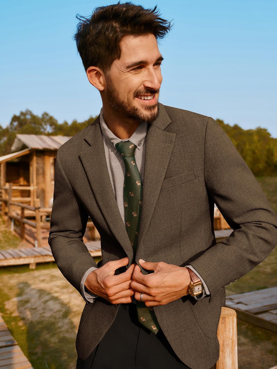 PJ PAUL JONES Mens Casual Sport Coats Two Button Slim Fit Blazer Lightweight Pattern Lined Notch Lapel Suit Jacket - Image 3