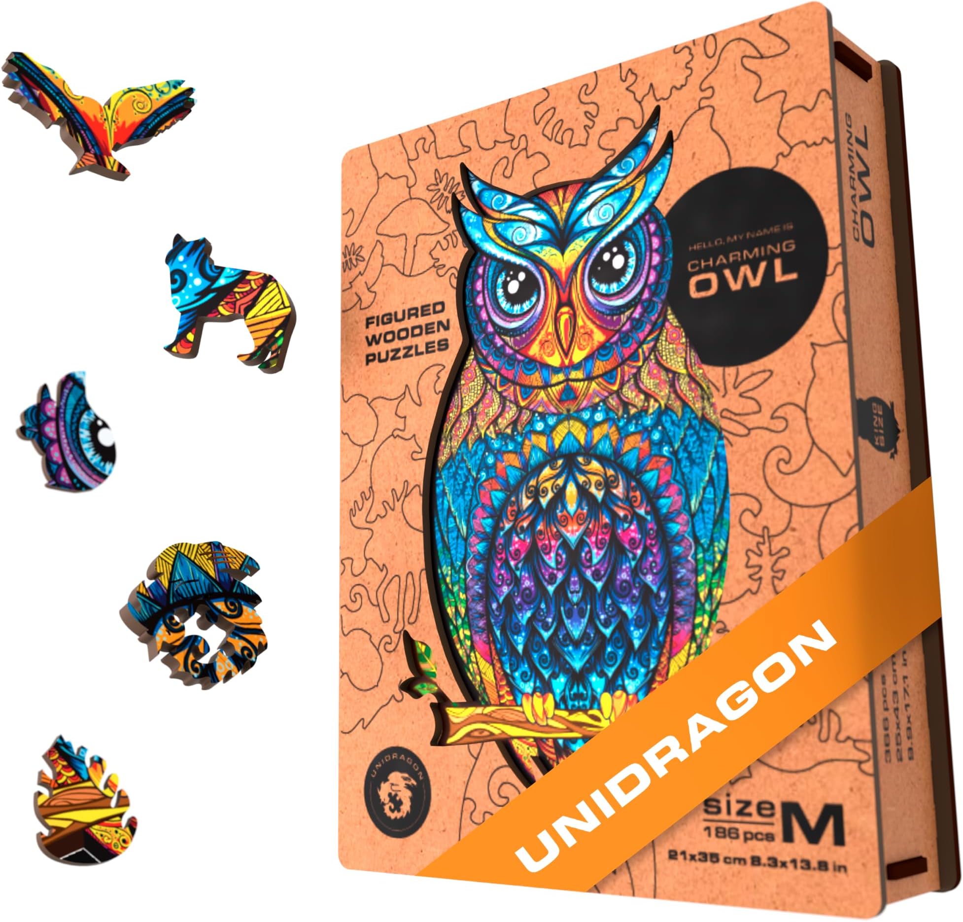 - Original Wooden Puzzle – Charming Owl, 186 Teile, Medium 8.3 x 13.8 Inches (21 x 35 cm) Beautiful Gift Packaging, Unique Shape Best Gift for Adults