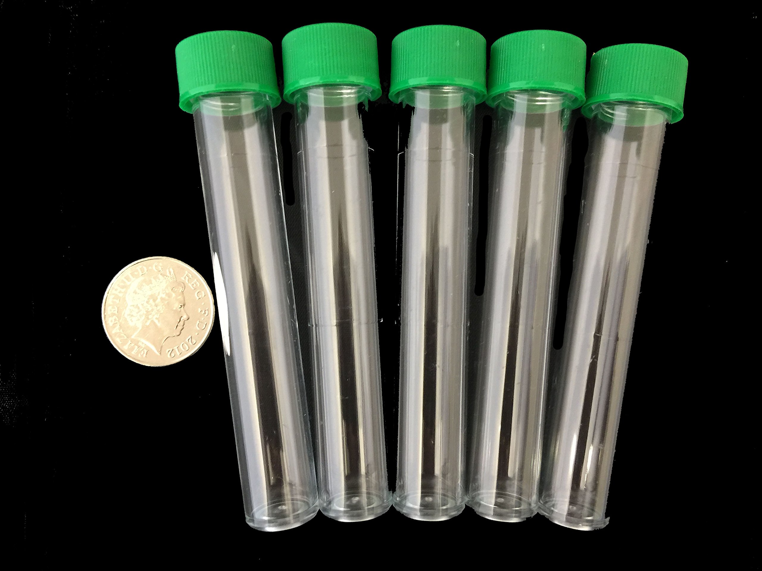 10ml Plastic Test Tubes vials Sample containers Powder Craft with Green Screw caps (50)