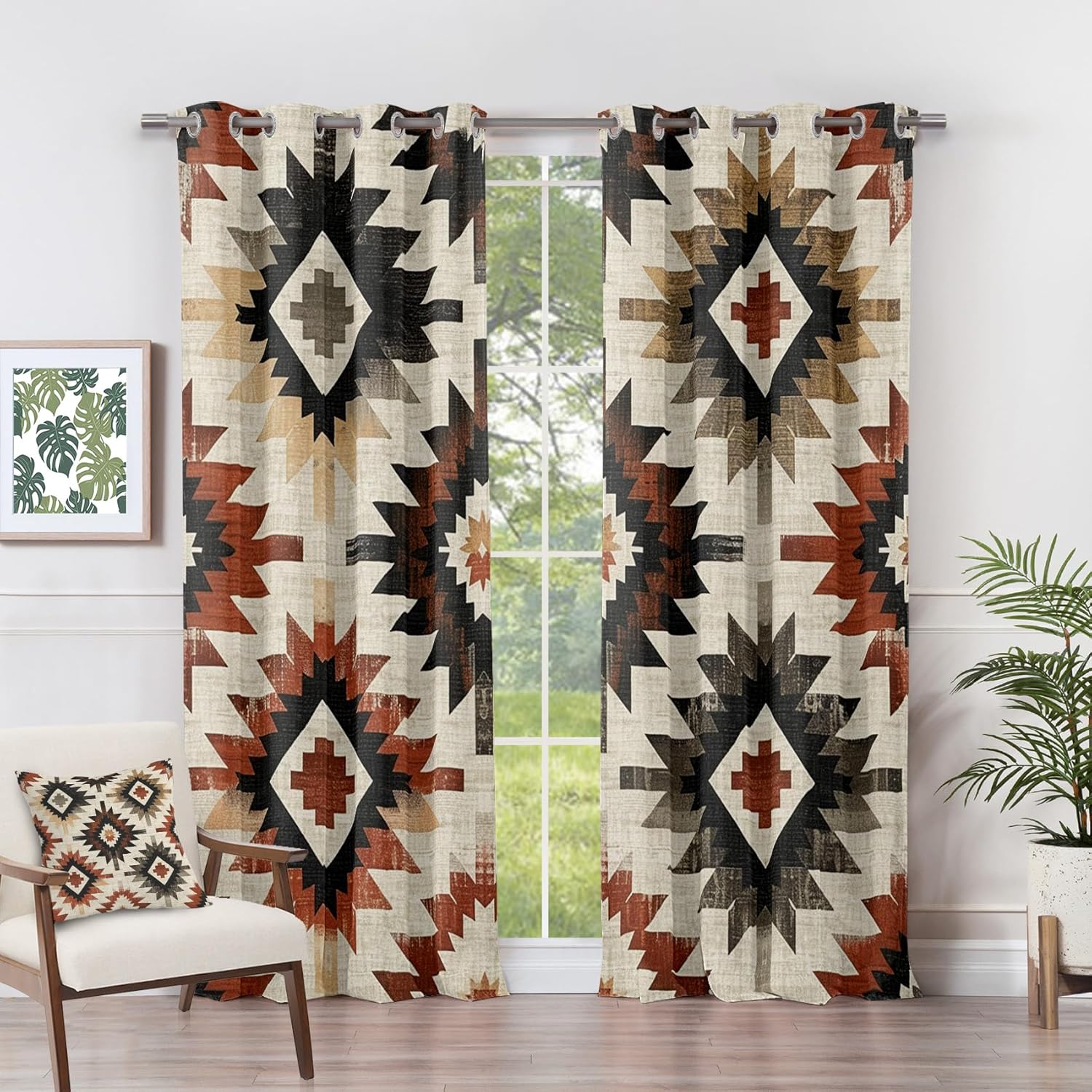 Aztec Blackout Curtains 84 Inch Length 2 Panels Set - Southwestern Native American Rustic Curtains for Bedroom Living Room, Room Darkening Grommet Drapes Patterned Window Treatments