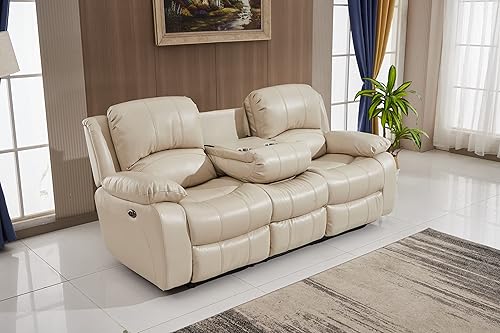 Miniatura 10 de Betsy Furniture Juego de sala de estar de cuero regenerado reclinable eléctrico (marrón, sofá biplaza)