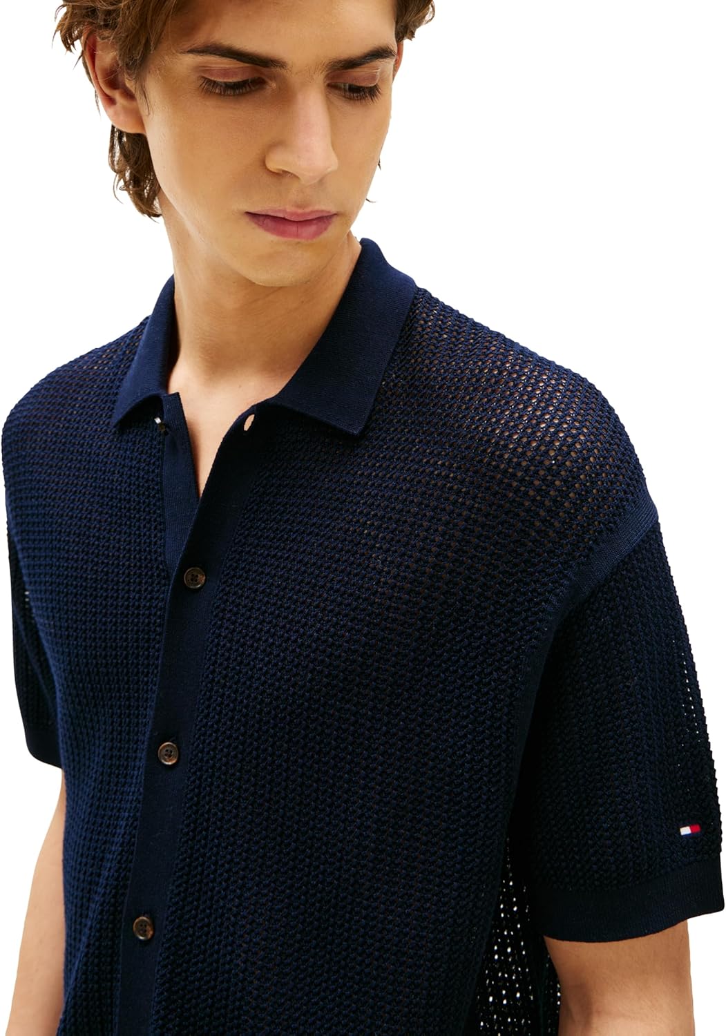Tommy Hilfiger Mens Short Sleeve Knit Button Down Shirts in Regular Fit, Men's Casual Button Down Summer Shirts - Image 2