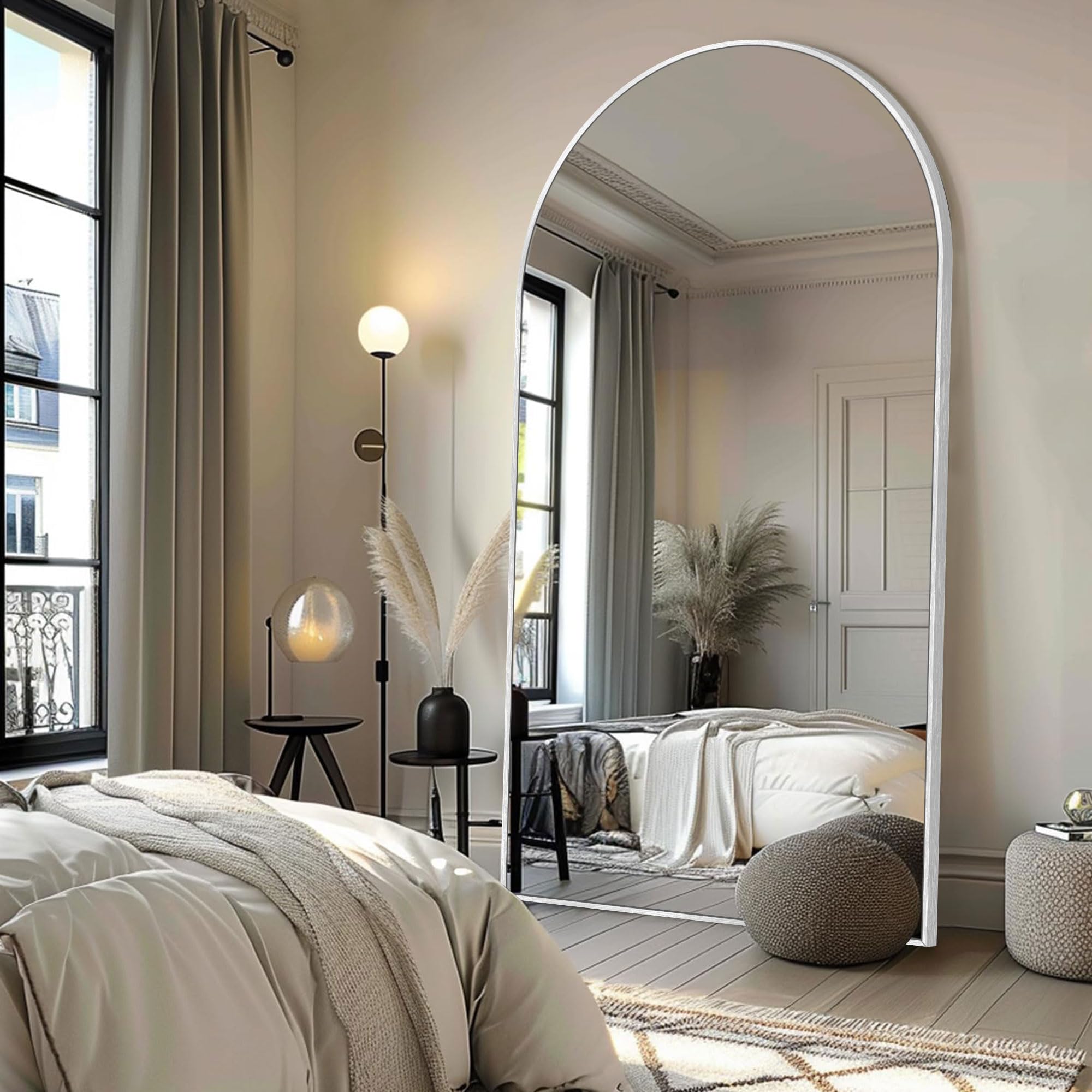 Inbenioso 71x32inch Oversized Full Body Arched Mirror Aluminum Alloy Frame, Large Arched Full Length Mirror with Stand, Floor Mirror Free Standing, Leaning or Wall-Mounted (Silver, 71x32inch)