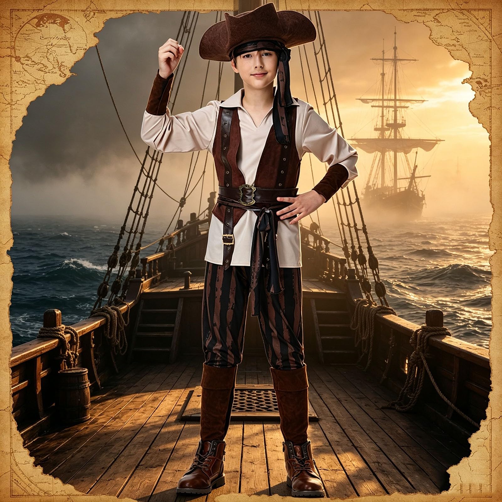Generico Costume da pirata per bambini, costume barocco, per ragazzi e ragazze, medievali, pirati, costumi di carnevale per bambini, pirata, storico marchese, spettacolo di ruolo 7i31