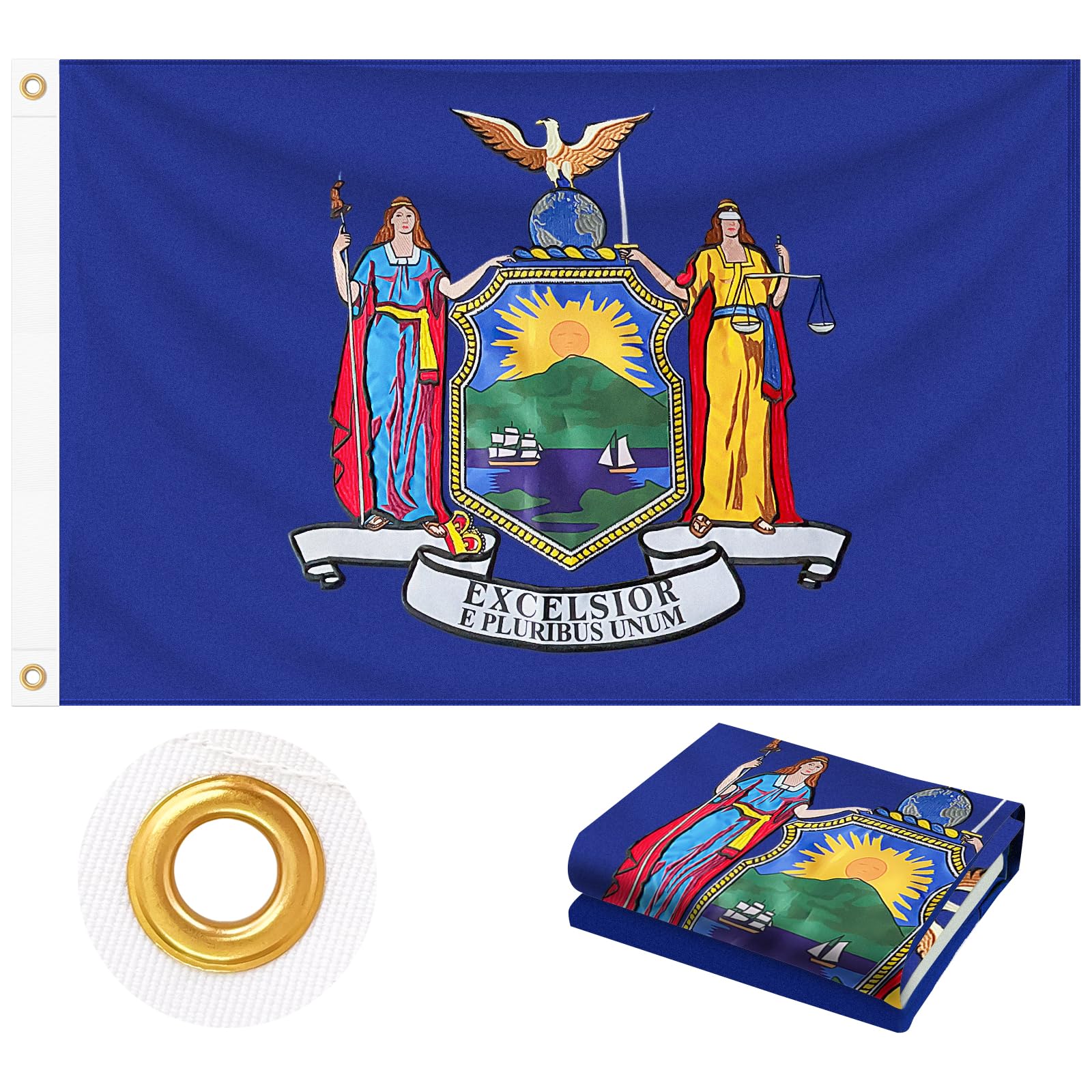 New York Flag 3x5 FT Outdoor, NY Flag Embroidered Seal Heavy Duty Outside