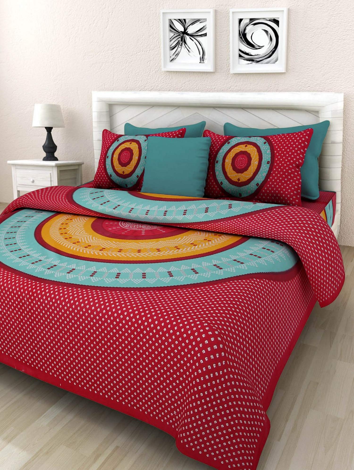 Drap de lit imprim&eacute; en coton respirant contre la chaleur nocturne parure rouge