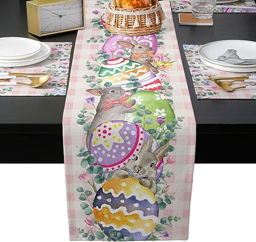 Miniatura 2 de Juego de manteles individuales de Pascua con camino de mesa a juego de lino y algodón juego de mesa de arpillera 4 alfombrillas de lugar  camino de