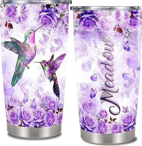 Miniatura 1 de Vaso personalizado de colibrí de 20 onzas, 30 onzas, acero inoxidable, con nombre personalizado, taza aislada para mujer, taza de viaje, regalos
