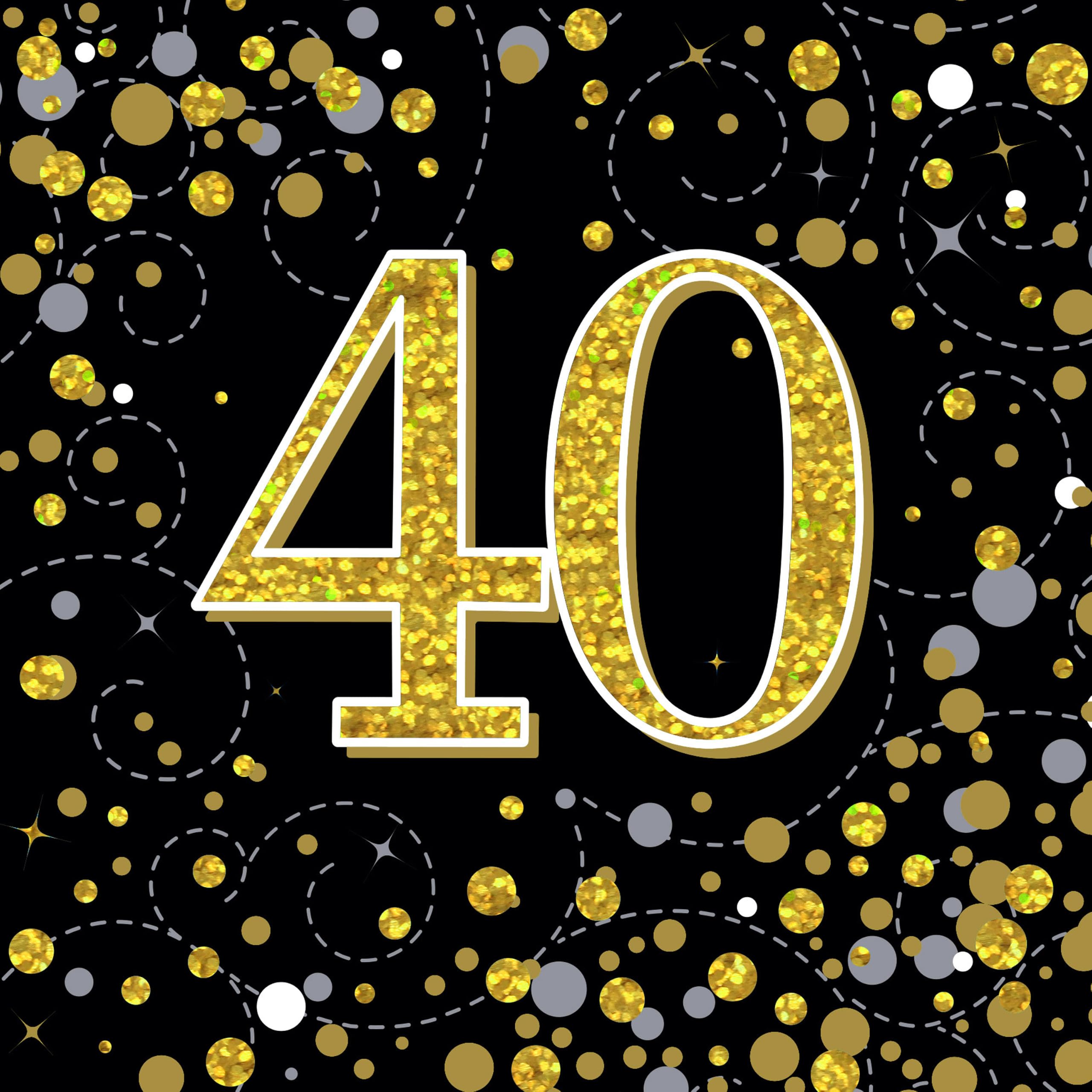 Age 40 Napkins Happy 40th Birthday Holographic Black and Gold Napkins Foil Shiny Recyclable Party Tableware