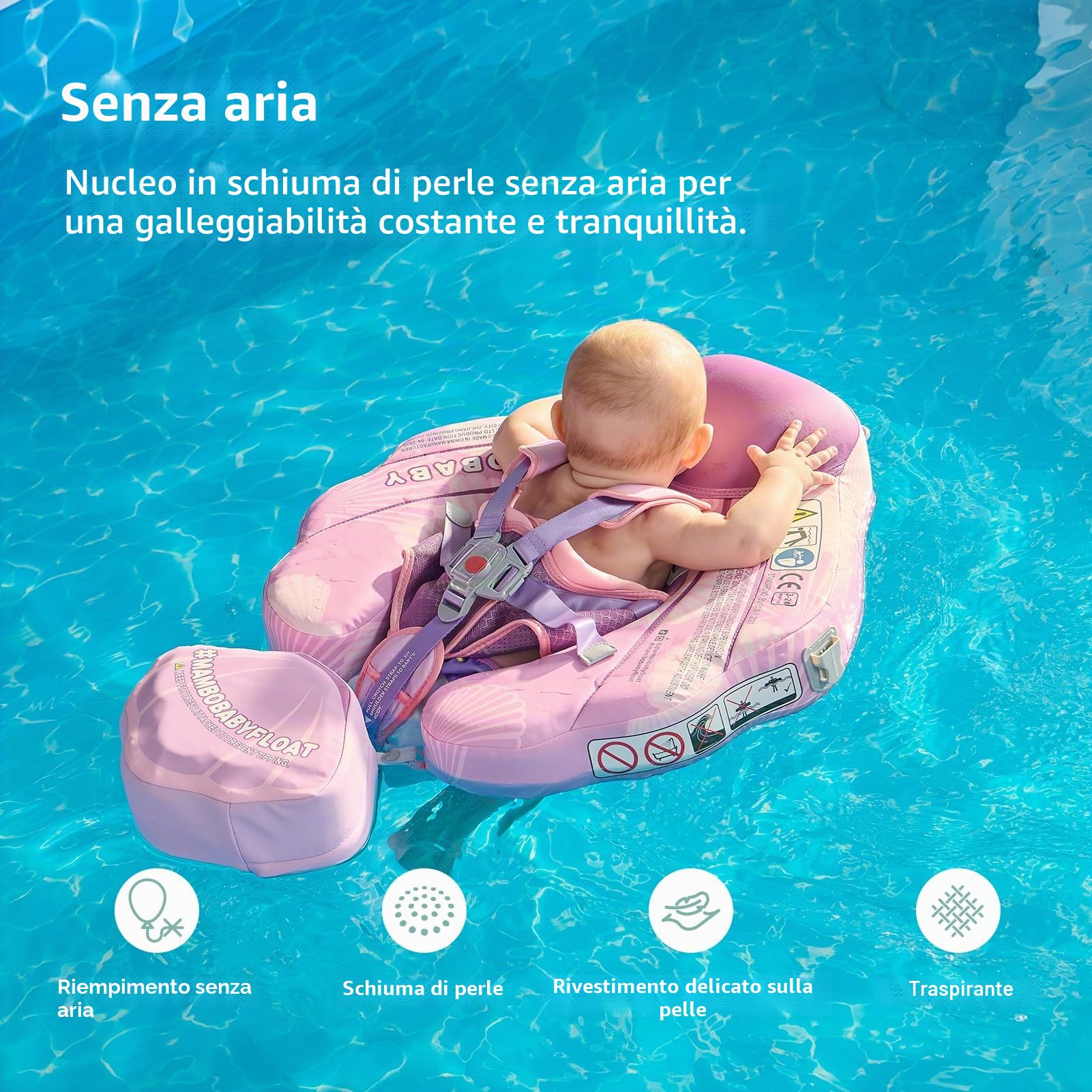 HECCEI Salvagente Bambini, Mambobaby Non Gonfiabile Ciambella Neonato Morbido e Delicato Sulla Pelle Swim Float Trainer per 3-24 mesi