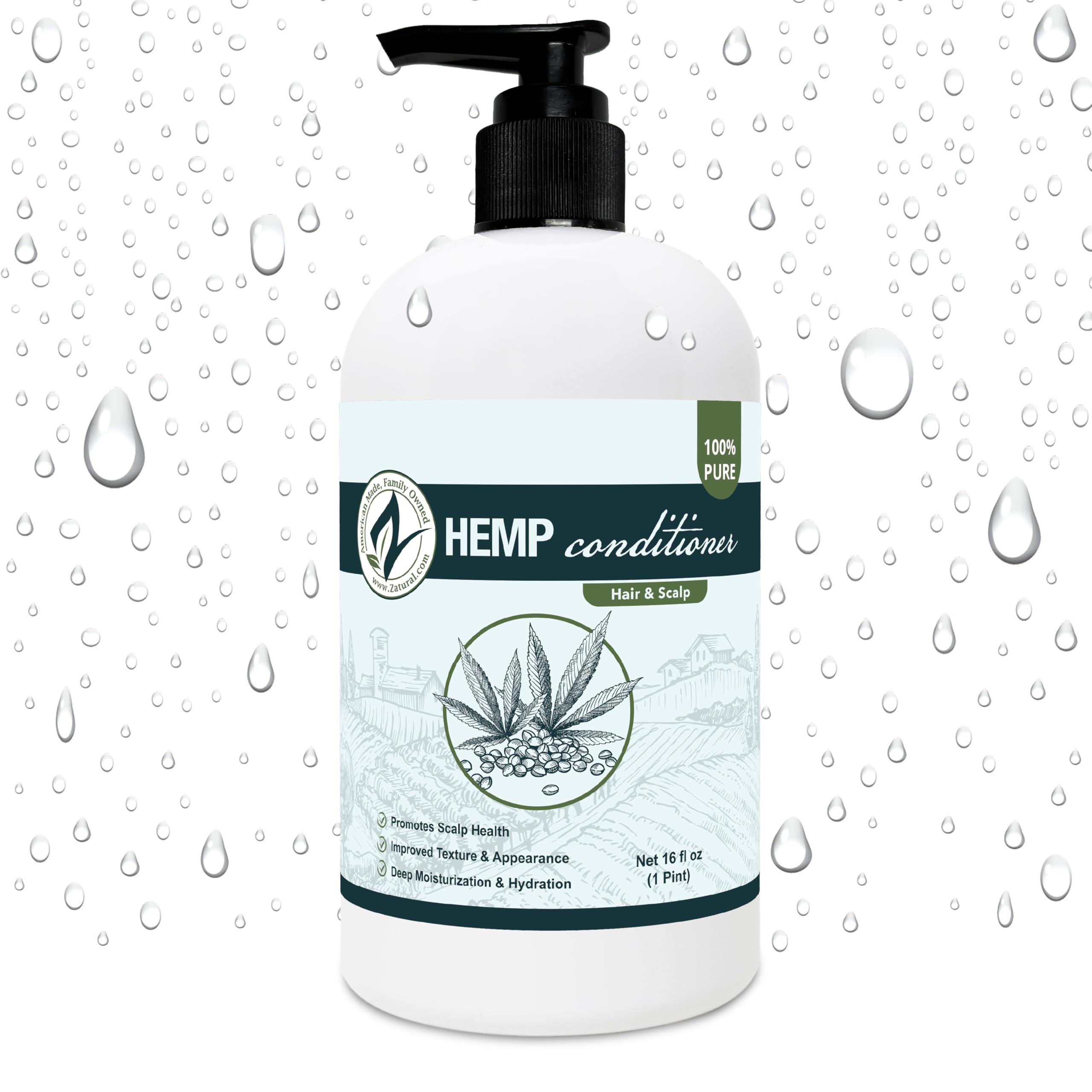 Hemp Conditioner - SLS FREE - Infused with Hemp - Healthy Scalp - Smoother Hair - 100% Natural 16 oz (16 oz) (16 oz)
