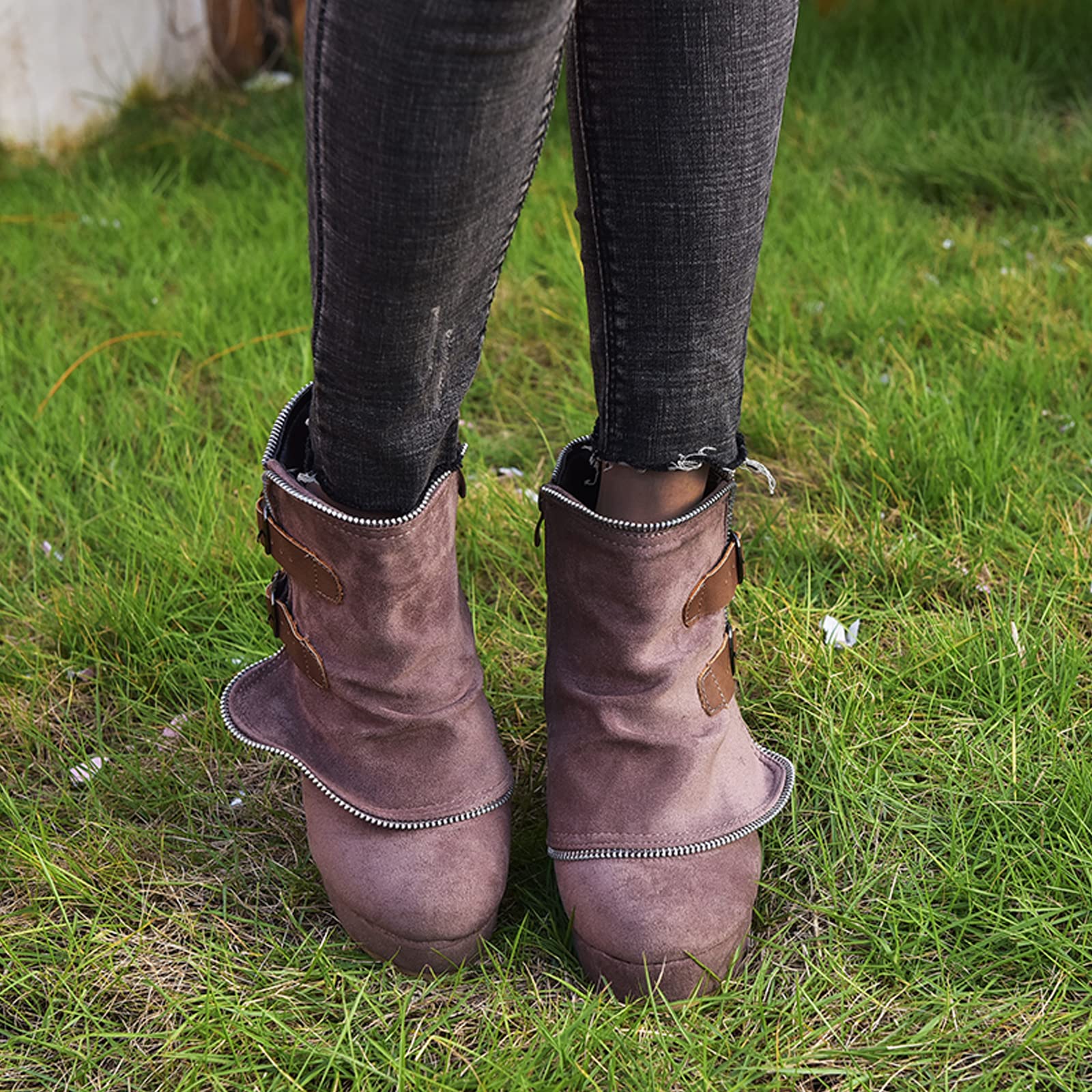 UMore Botines Elegantes de Tacón y Hebilla Decorativa Mujer Otoño Invierno Calentar Piel Forro Botines Retro Cordones Mujer Botas Zapatos de Plataforma