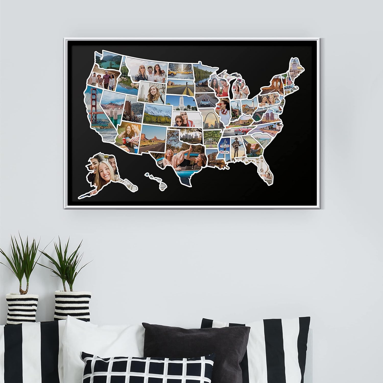 1DEA.me USA Photo Map - 50 States Travel Map - 24 x 36 in - Includes Secure Photo Maker - Easy to Use, Built to Last and Uniquely Yours - Unframed - Black