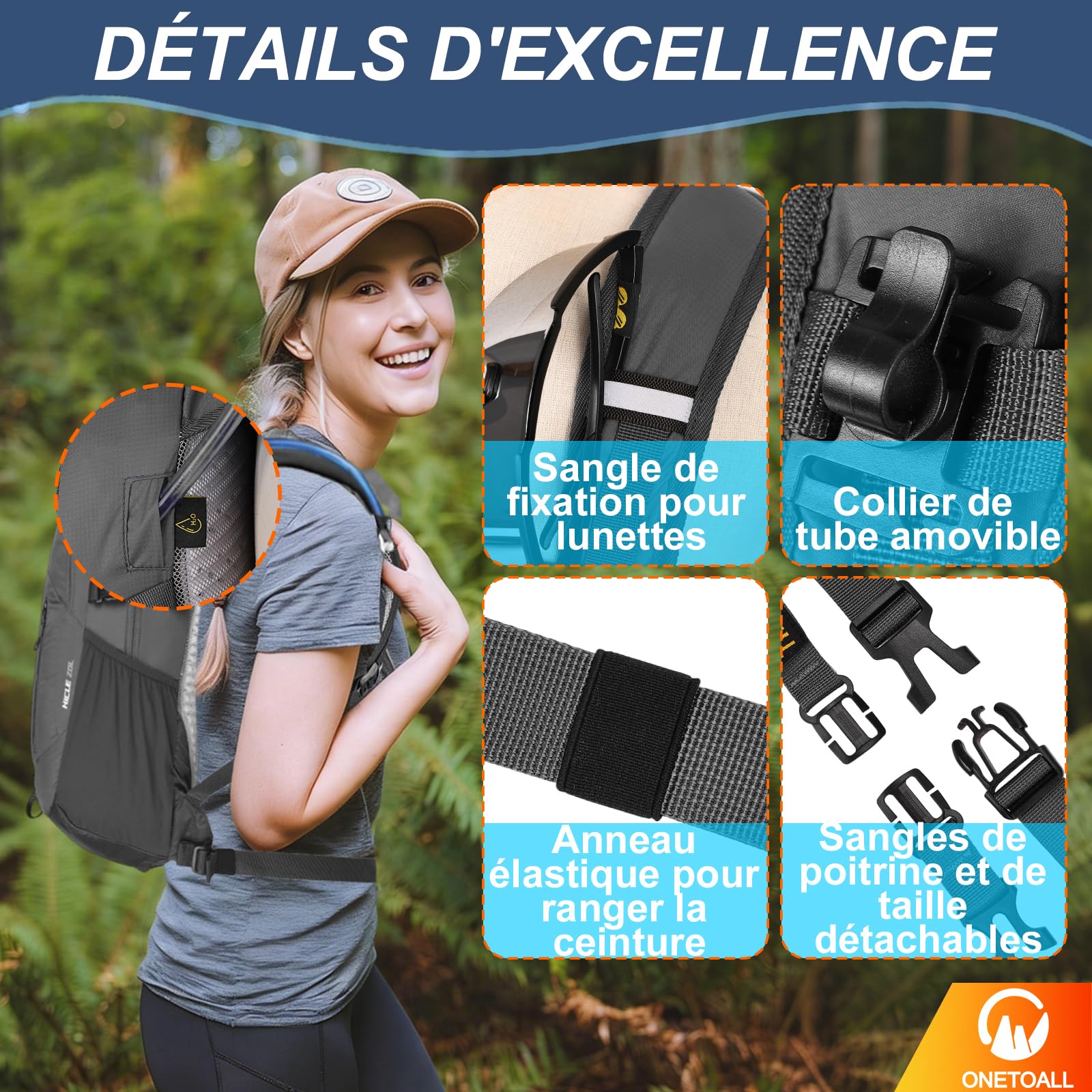 Sac à Dos Randonnée Imperméable - Sac à Dos Homme/Femme Léger et Antivol pour Rando Vélo Voyage Travail Trekking ou Usage scolaire