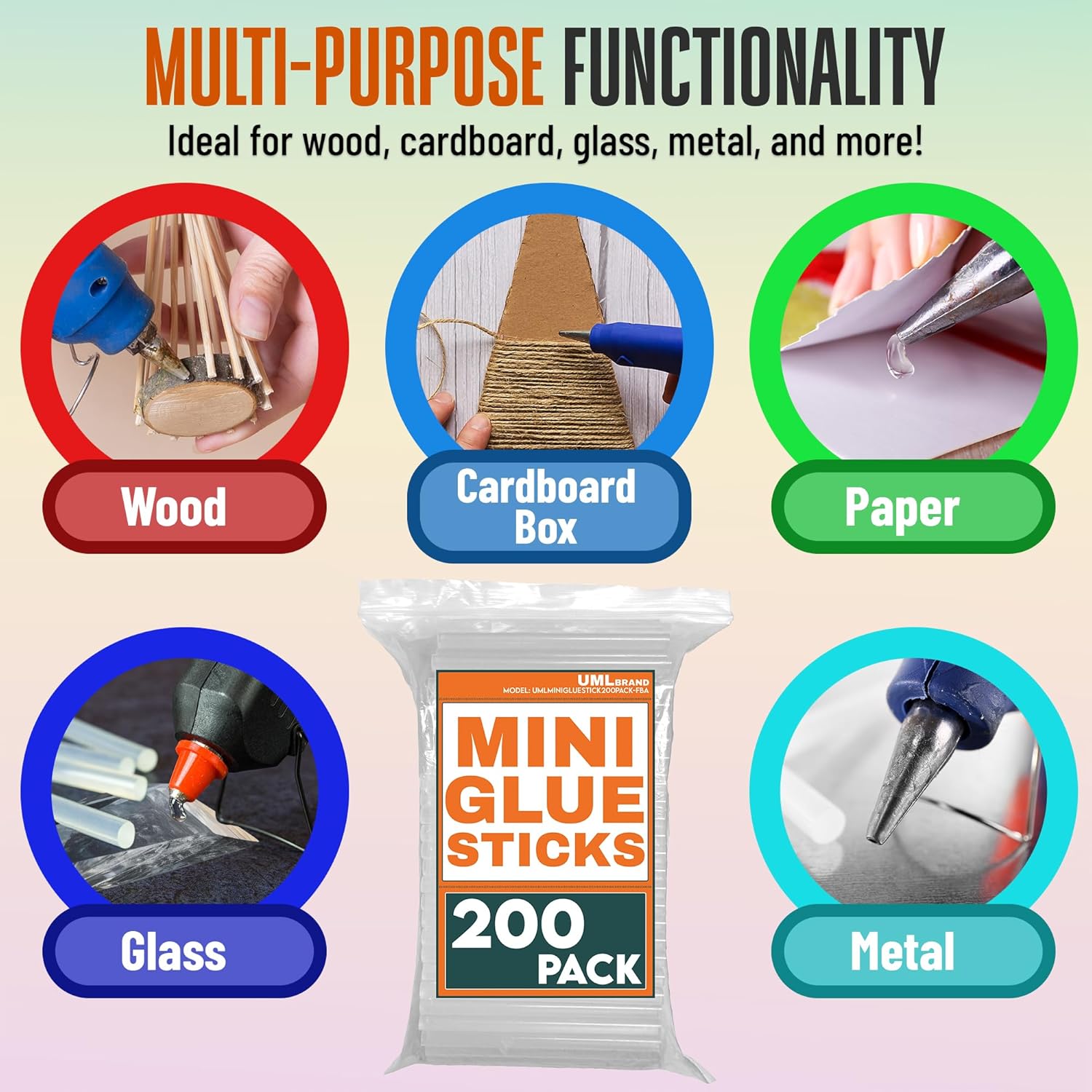 Mini Hot Glue Sticks - Compatible with Hot Mini Glue Gun - 4" x 0.27" - Small Skinny Sticks - Ideal for Craft Projects - Dries Quick - 200 Pack