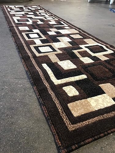 Miniatura 2 de Alfombra moderna de pasillo largo con diseño negro y marrón 508 (31 pulgadas x 15 pies 8 pulgadas, negro)