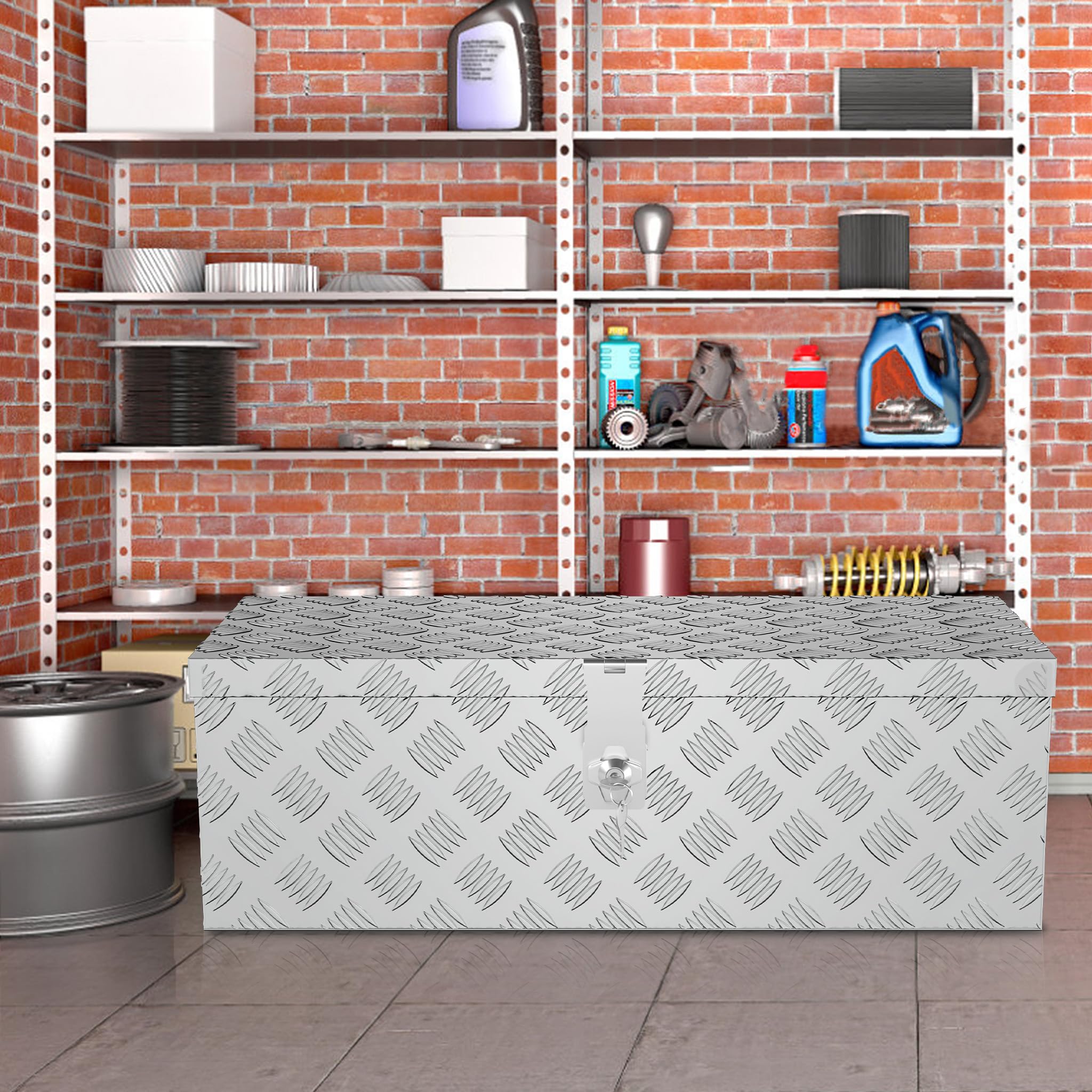 ACXIN Caja de almacenamiento de aluminio 800x220x225 mm, caja de herramientas de aluminio con cerradura y 2 llaves, robusta caja de timón con cerradura para el remolque, estable e impermeable (plata)
