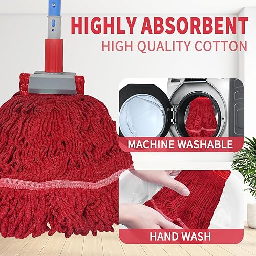 Miniatura 7 de Trapeador comercial industrial de 59 pulgadas con extremo de bucle de hilo de fregona de algodón industrial resistente incluye 2 cabezales para el