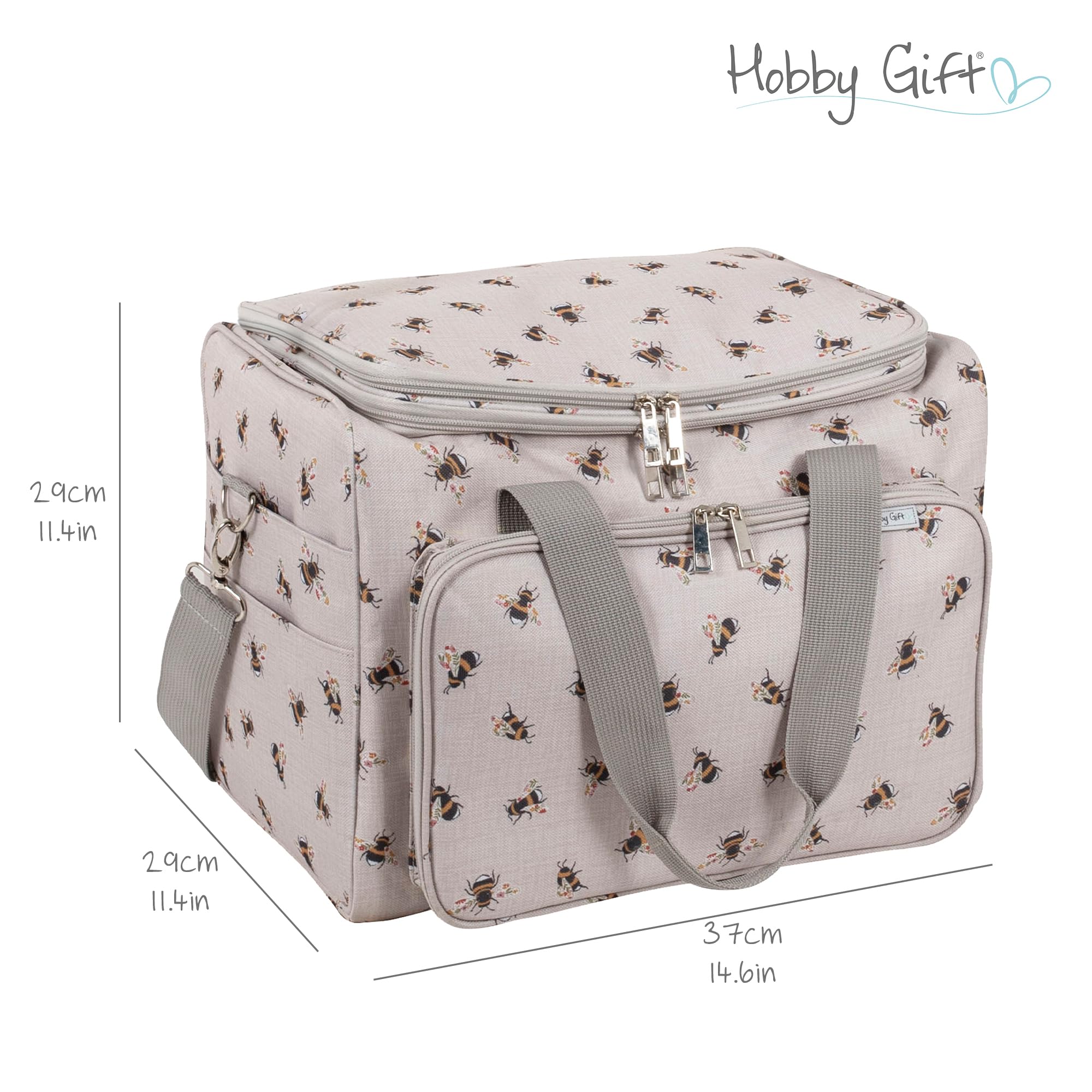 Hobby Gift Duża torba do przechowywania - pszczoły, odpinany uchwyt i regulowany pasek na ramię, przezroczysta góra z PVC, otwory na nici, ukryte kieszenie na narzędzia 10,4 x 12 x 15,5 cm