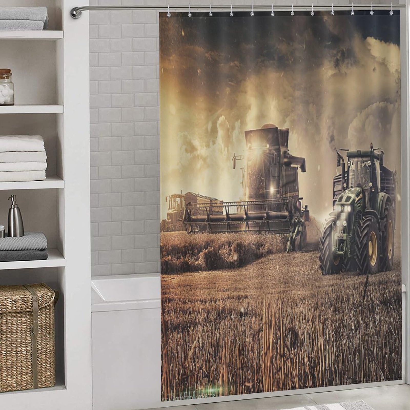 Rideau de douche tracteur en polyester imperméable 152x183cm pour baignoire avec 12 crochets
