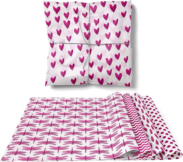 Crown Greetings 25 x Sheets Premium Pink Tissue Paper For Wrapping Gifts, Valentines Tissue Paper, Gift Wrap For Wedding Birthday, DIY Arts and Crafts, Includes 50 x Sticky Tab Labels