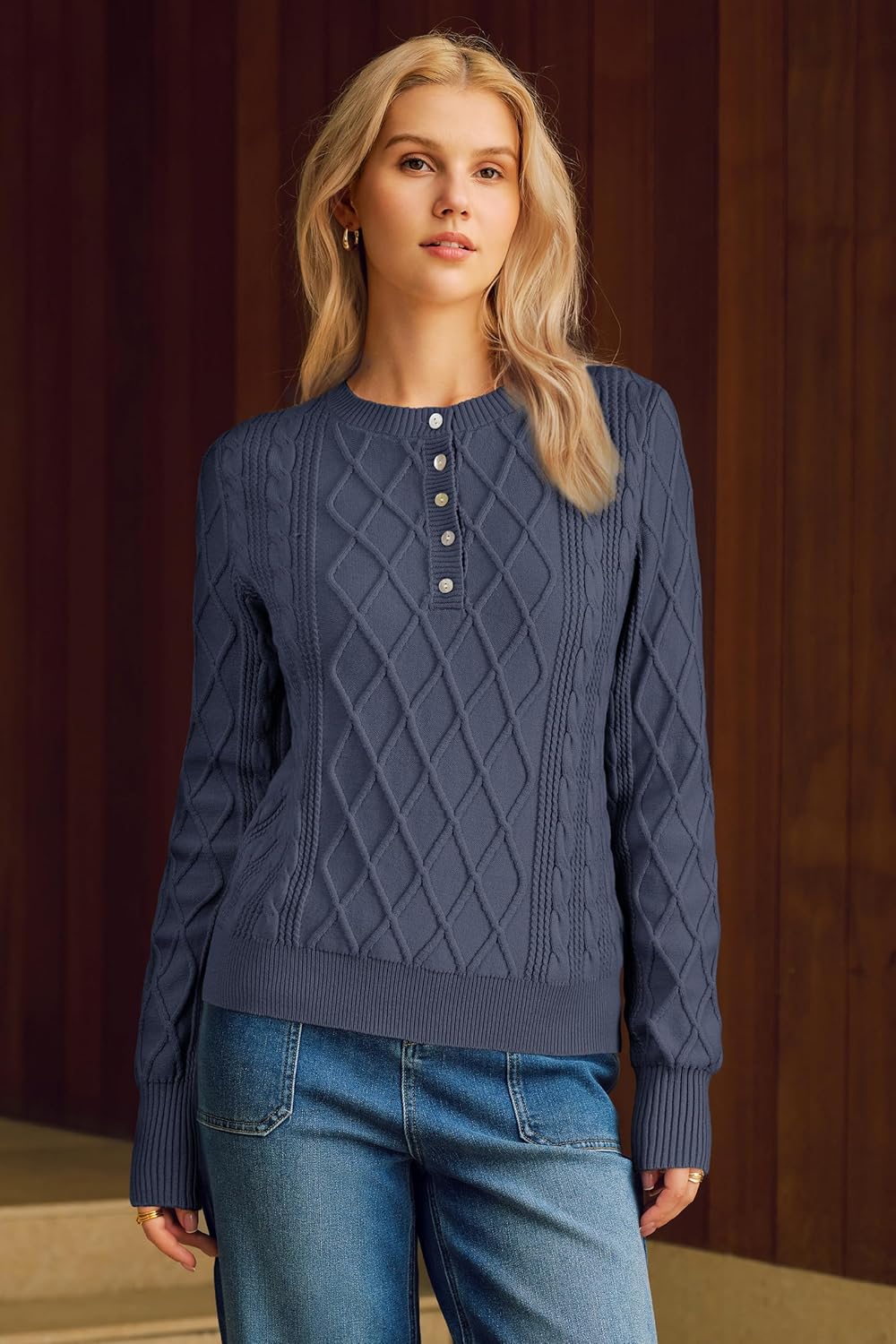 Arach&Cloz Womens Comfy Cotton Blend Cable Knit Casual Sweaters 2025 - Image 5