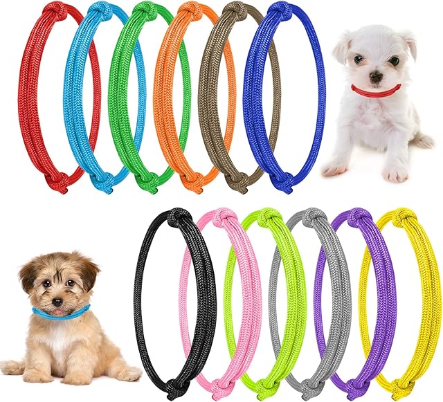 tonyg-p 12pcs Puppy ID Collars Whelping Collars Adjustable Puppy ID Bands Identification Puppy Collar for Dog Kitten Newborn Pet,Multi Coloured (L,17-28CM)