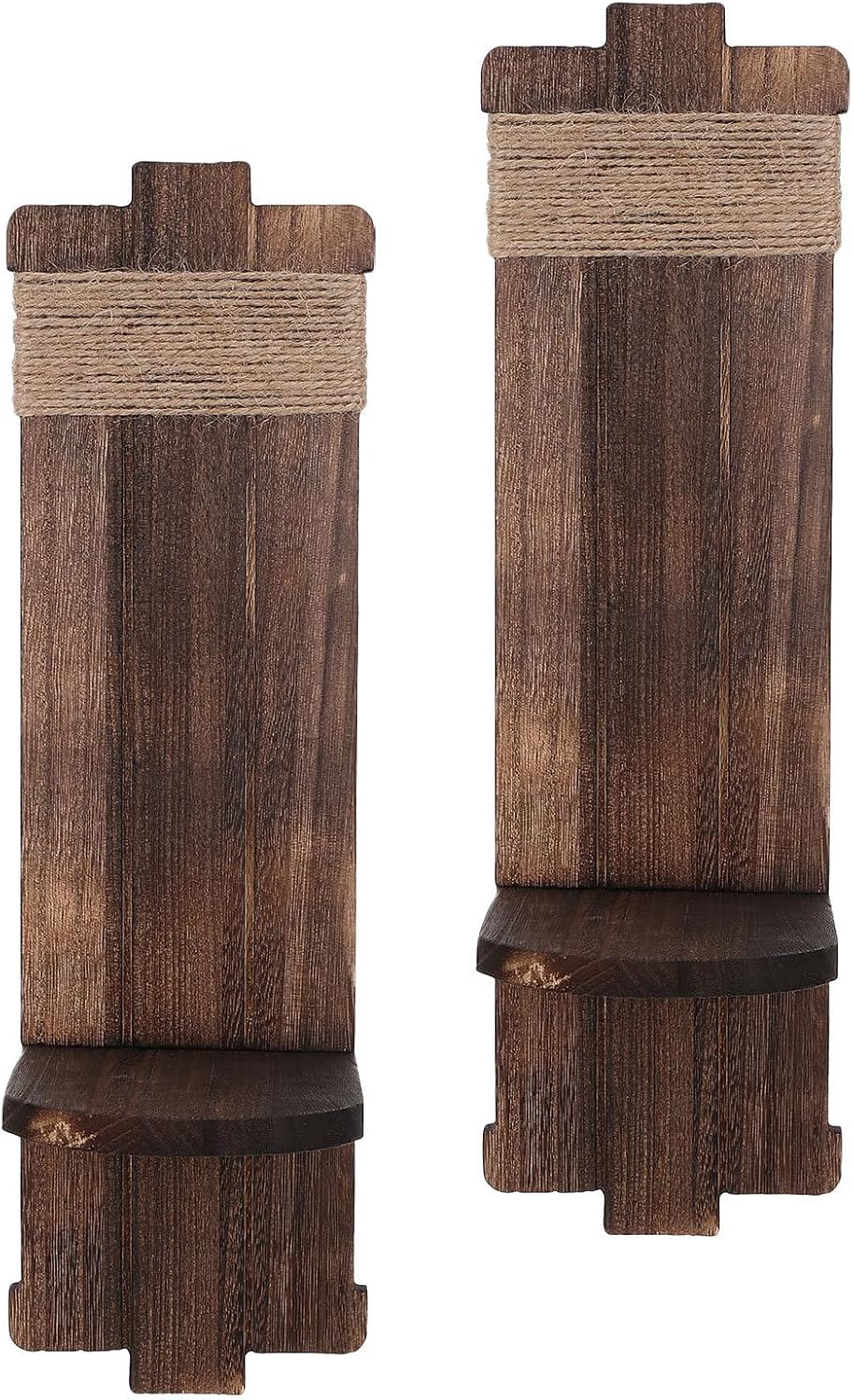 Holibanna 2pcs Vintage Rustic Wooden Wall Mounted Candle Holders with Easy Installation and Space Saving Features, Coffee Color Farmhouse Style Candle Sconces for Gallery and Bedrooms