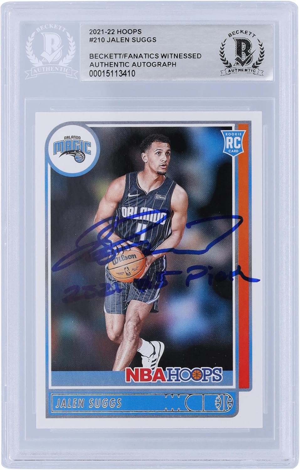 Jalen Suggs Orlando Magic Autographed 2021-22 Panini NBA Hoops #210 Beckett Fanatics Witnessed Authenticated Rookie Card with "2021#5 Pick" Inscription - Basketball Slabbed Autographed Cards