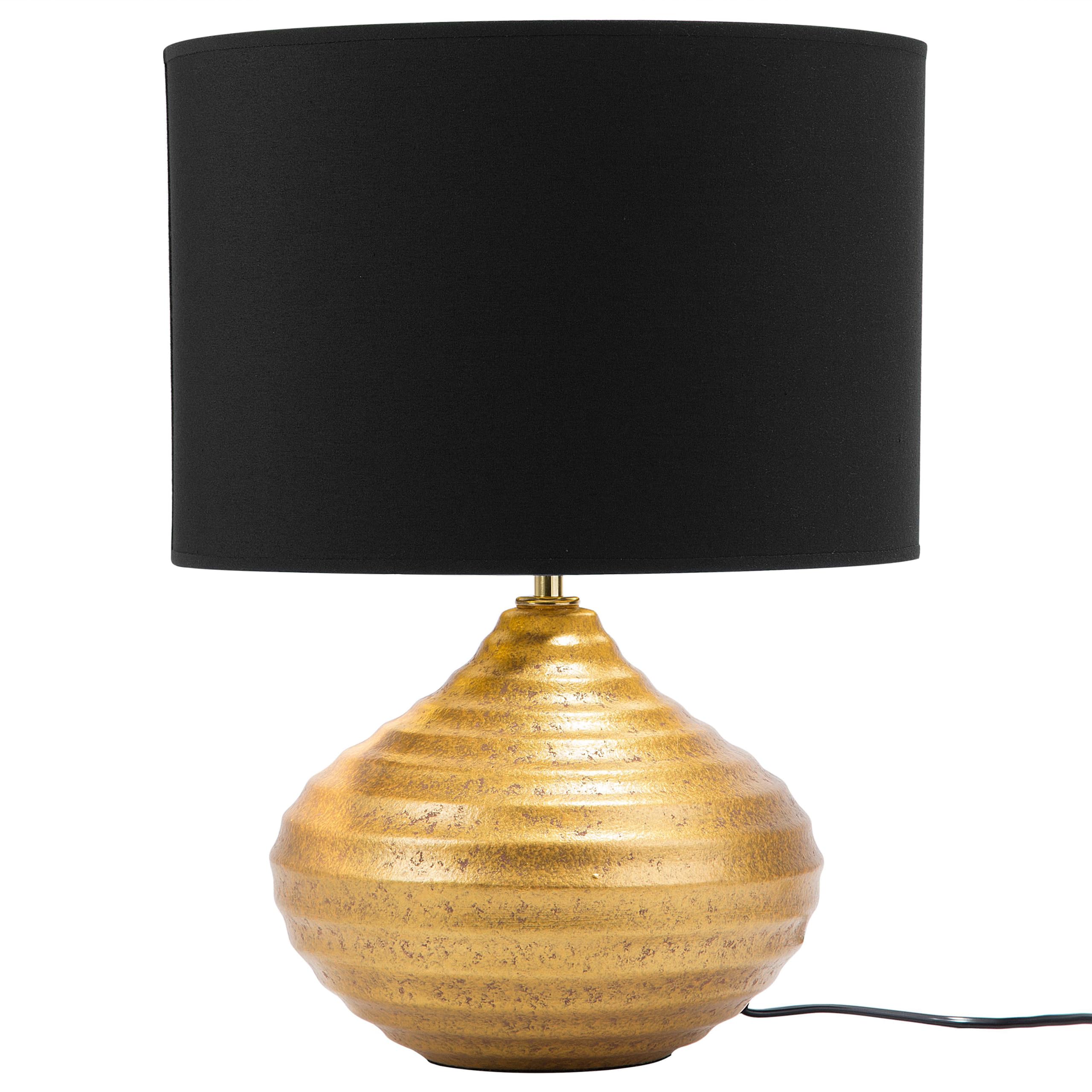 Tischlampe im Glamour Stil Keramik/Poly-Baumwolle gold/schwarz Kuban