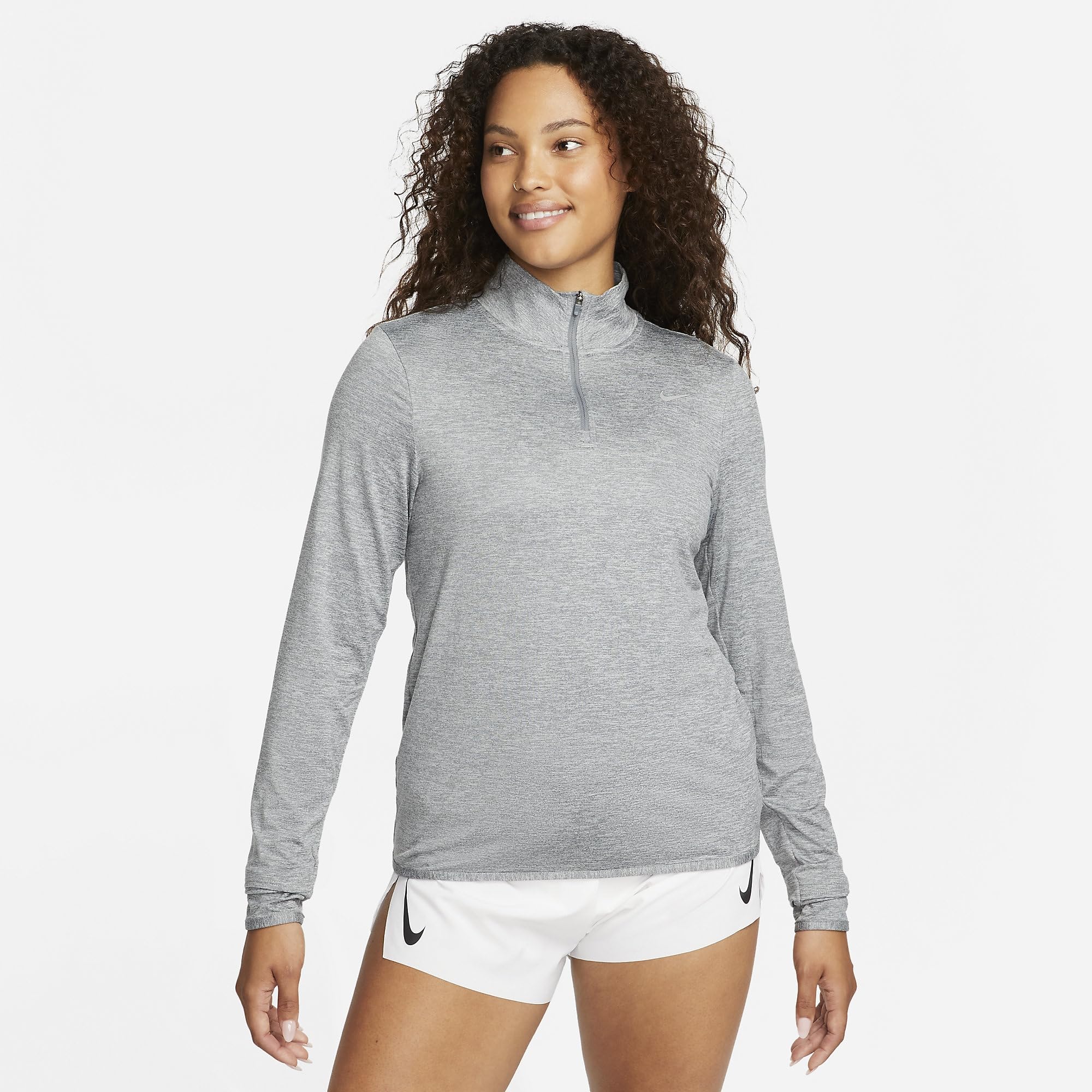 NIKE FB4316-084 W NK SWIFT ELMNT DF UV HZ TOP Sweatshirt Women's SMOKE GREY/LT SMOKE GREY/REFLECTIVE Size XL